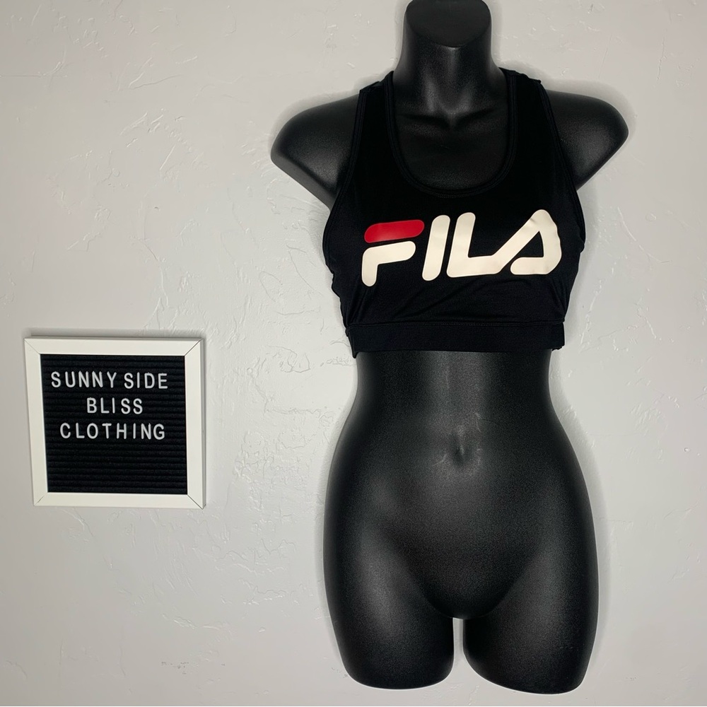Fila Black Padded Graphic Racerback Sports Bra Size Medium Activewear Gym Yoga